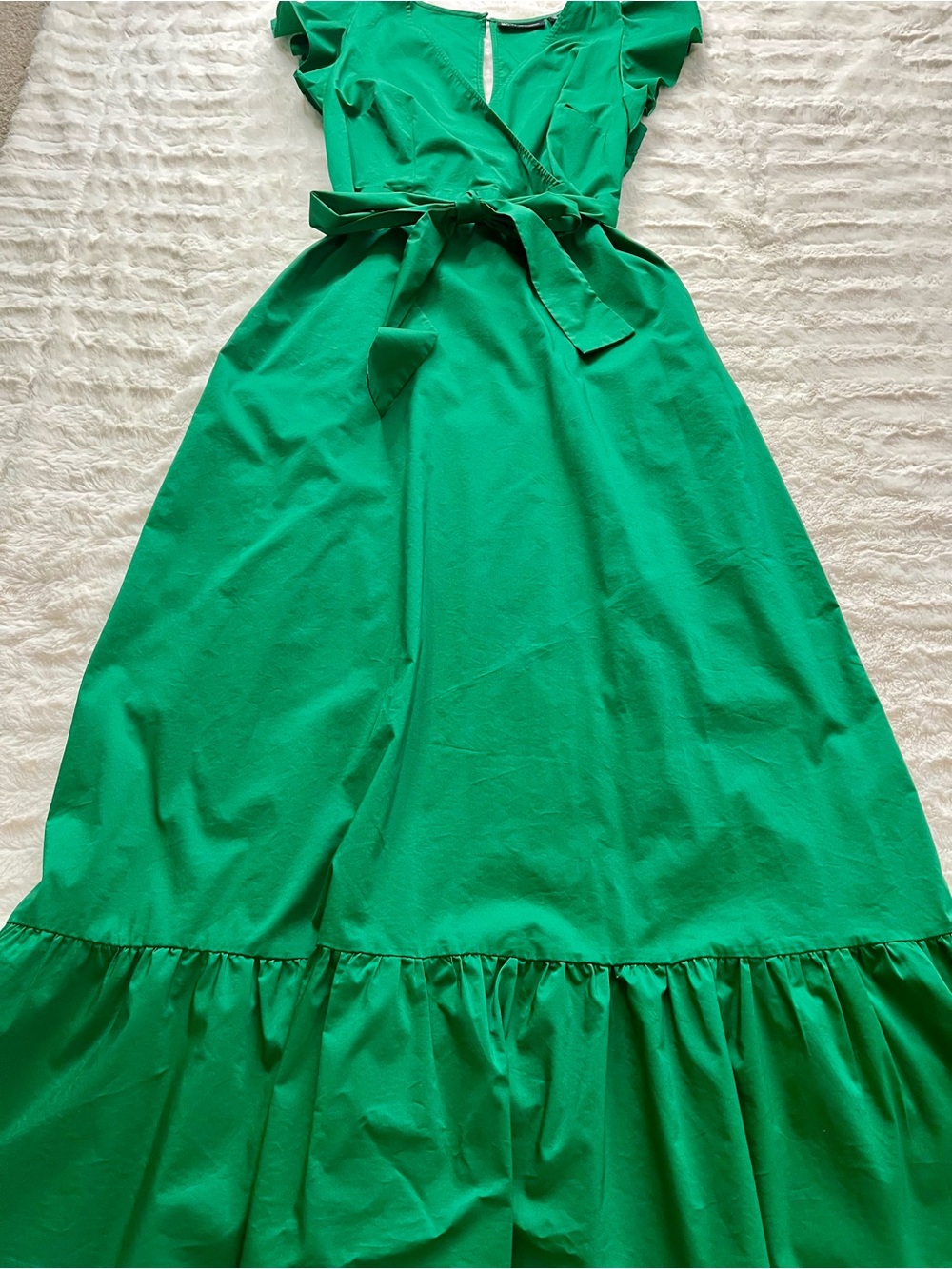 New York & Company Emerald Green Ruffled Sleeve Maxi Dress with Pockets